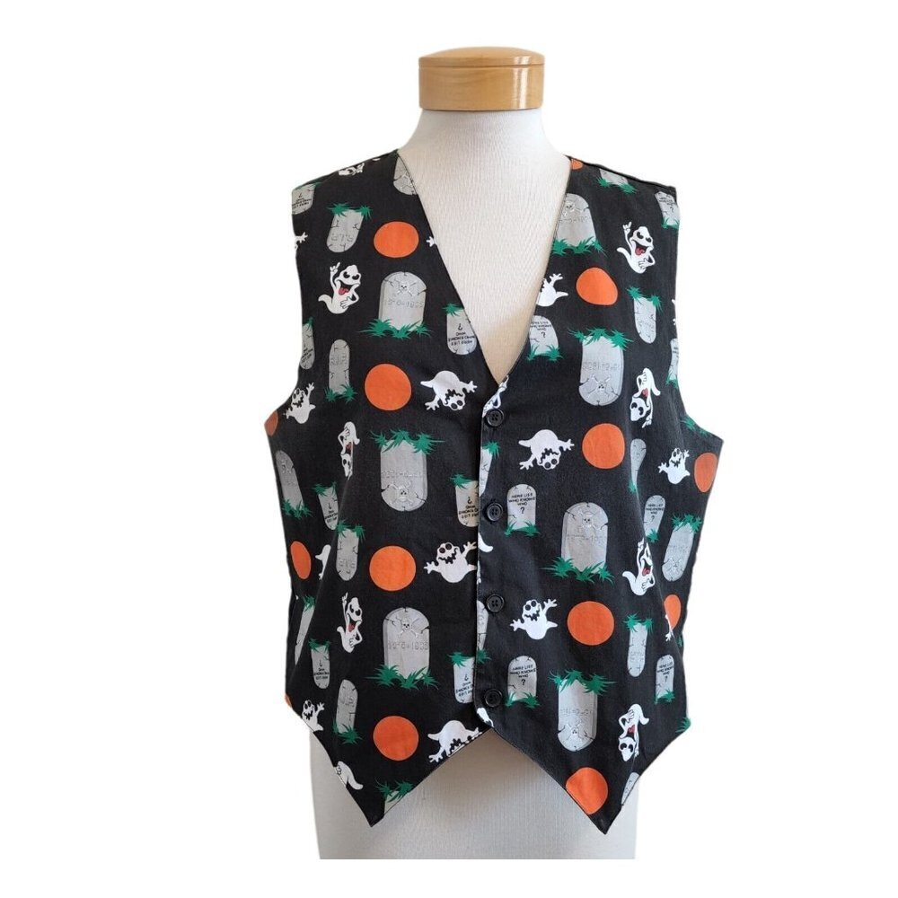 Halloween Rock Punk Crude Ghost Trick Or Treat Funny Gravestones Black Vest L